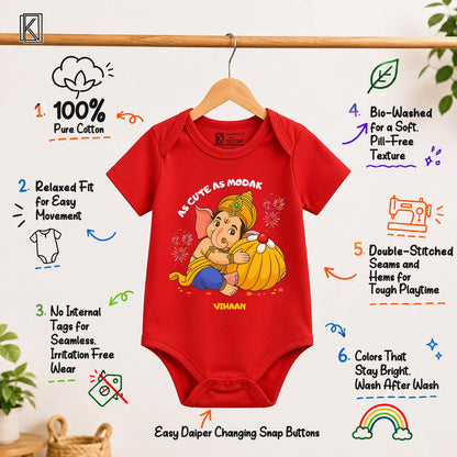 As Cute As Modak with customised name_ Red Onesie