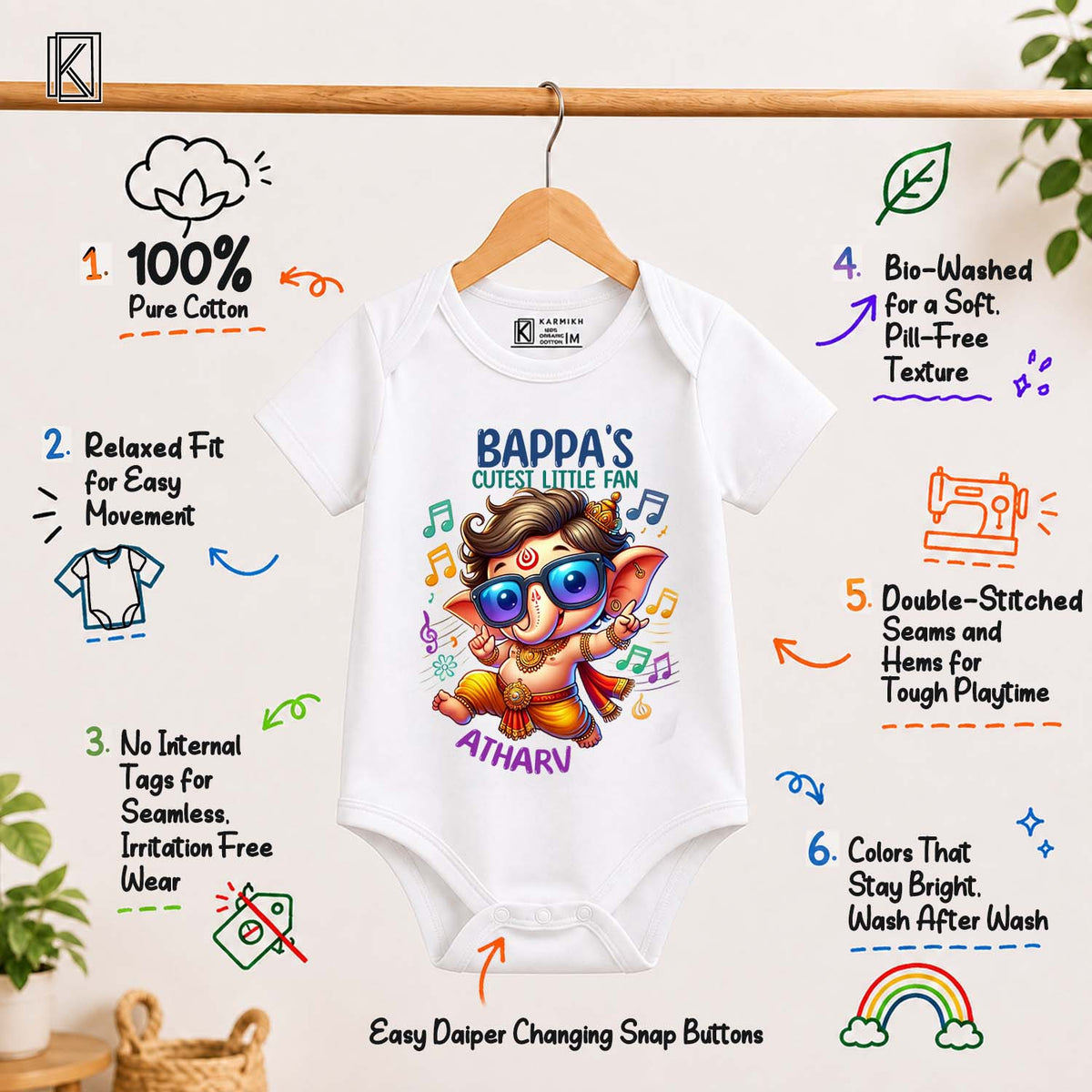 Bappa's Cutest Little Fan white With Name