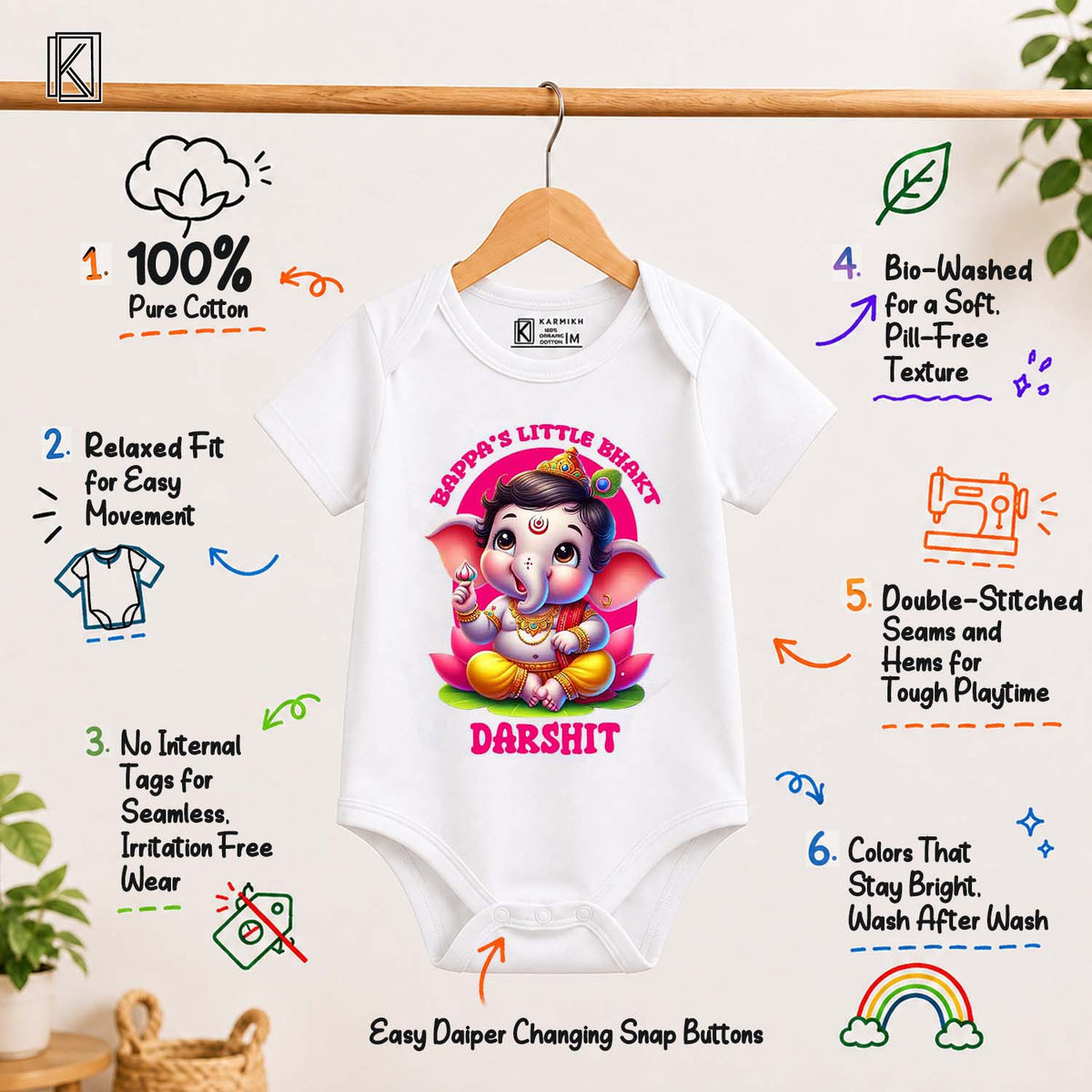 Bappa's Little Bhakt White With Name