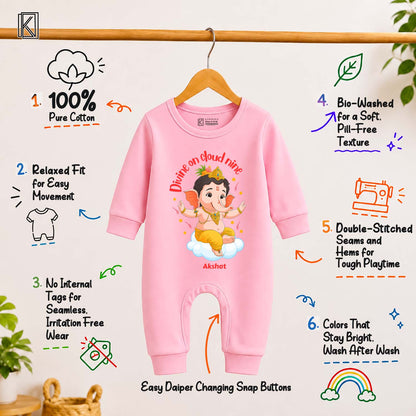 Divine On Cloud Nine with customised name_ Full Pink Romper