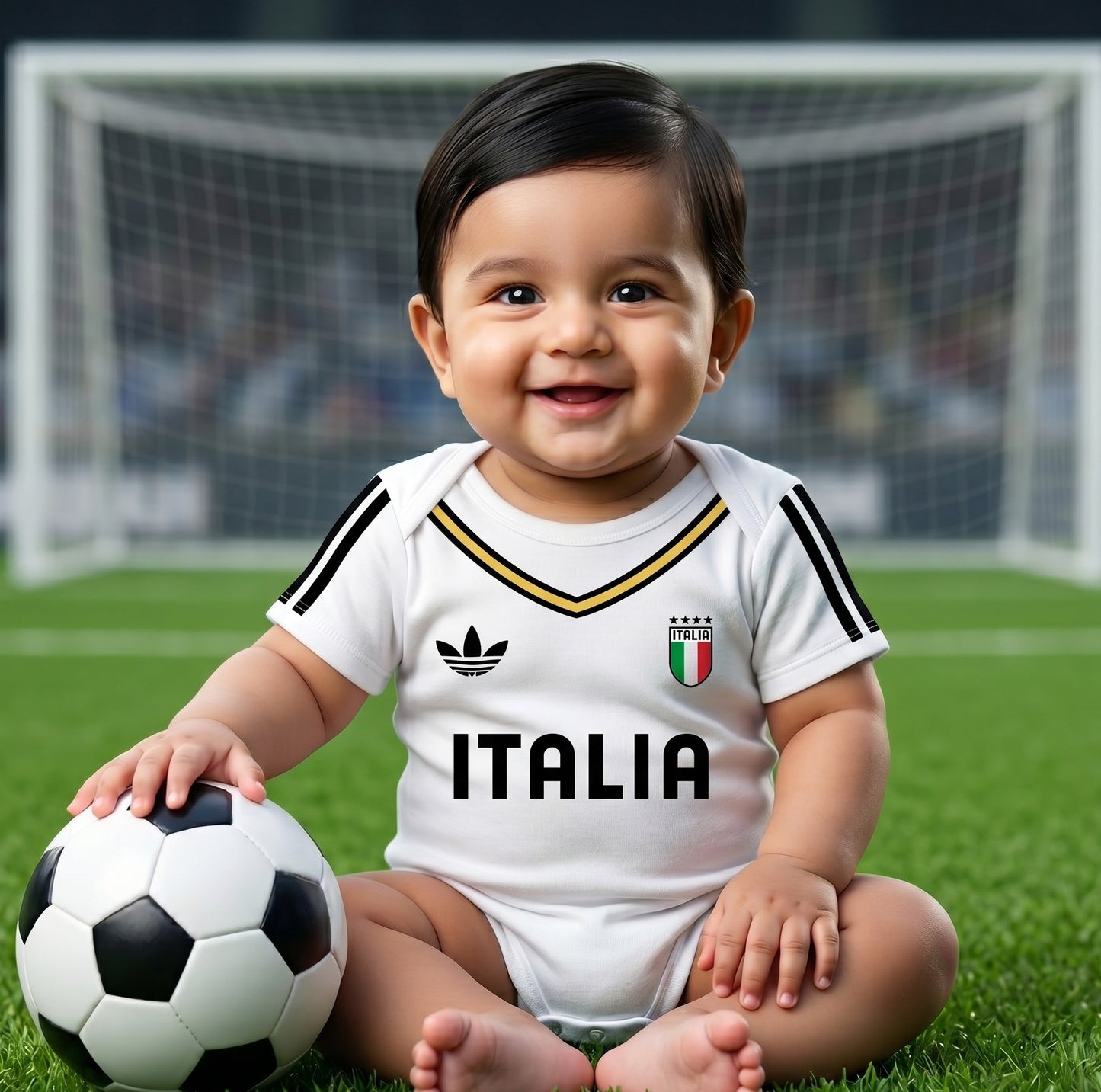 New Born & Baby clothing | Italia Football Fan Baby Romper with Customized Baby Name Printed | Soft white Cotton