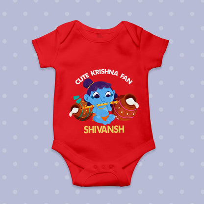 Cute Krishna Fan with customised name_Red Onesie