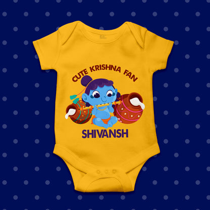 Cute Krishna Fan with customised name _Yellow Onesie
