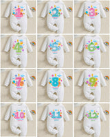 Infant monthly birthday Combo with customized name 12 Months of Love_ White Full  onesies