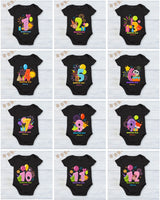 Infant monthly birthday_ With Customized Baby  Name Stylish Black Onesie