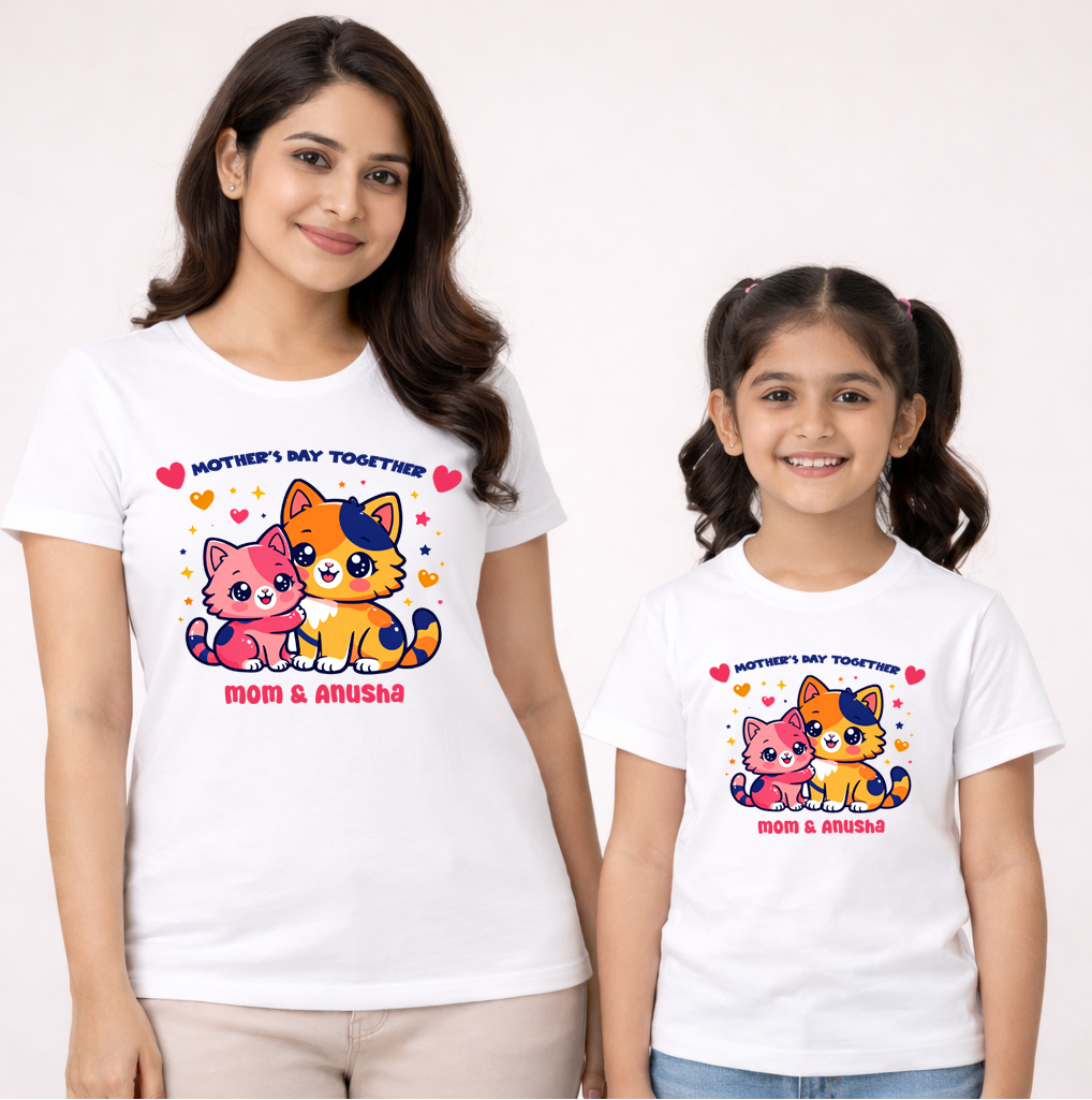 Mother's Day Together With Customized Baby Name T-shirt Combo