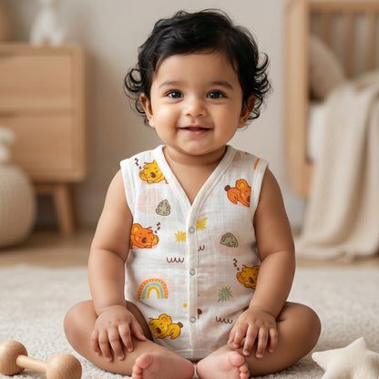 New Born & Baby Clothing | Sleeveless Muslin Baby Dress (0-3 Months) Cute Print Sixth Combo | Soft Cotton
