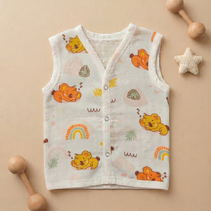 New Born & Baby Clothing | Sleeveless Muslin Baby Dress (0-3 Months) Koala Bear Cute Print | Soft Cotton