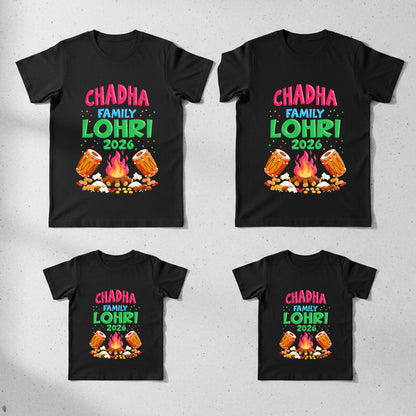 Family First Lohri Family 2026 T-shirts Collection Black T-Shirt | Soft Cotton