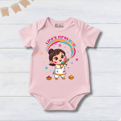 New Born & Baby Clothing | Baby First Holi Dress with Baby Girl Name | Soft Cotton