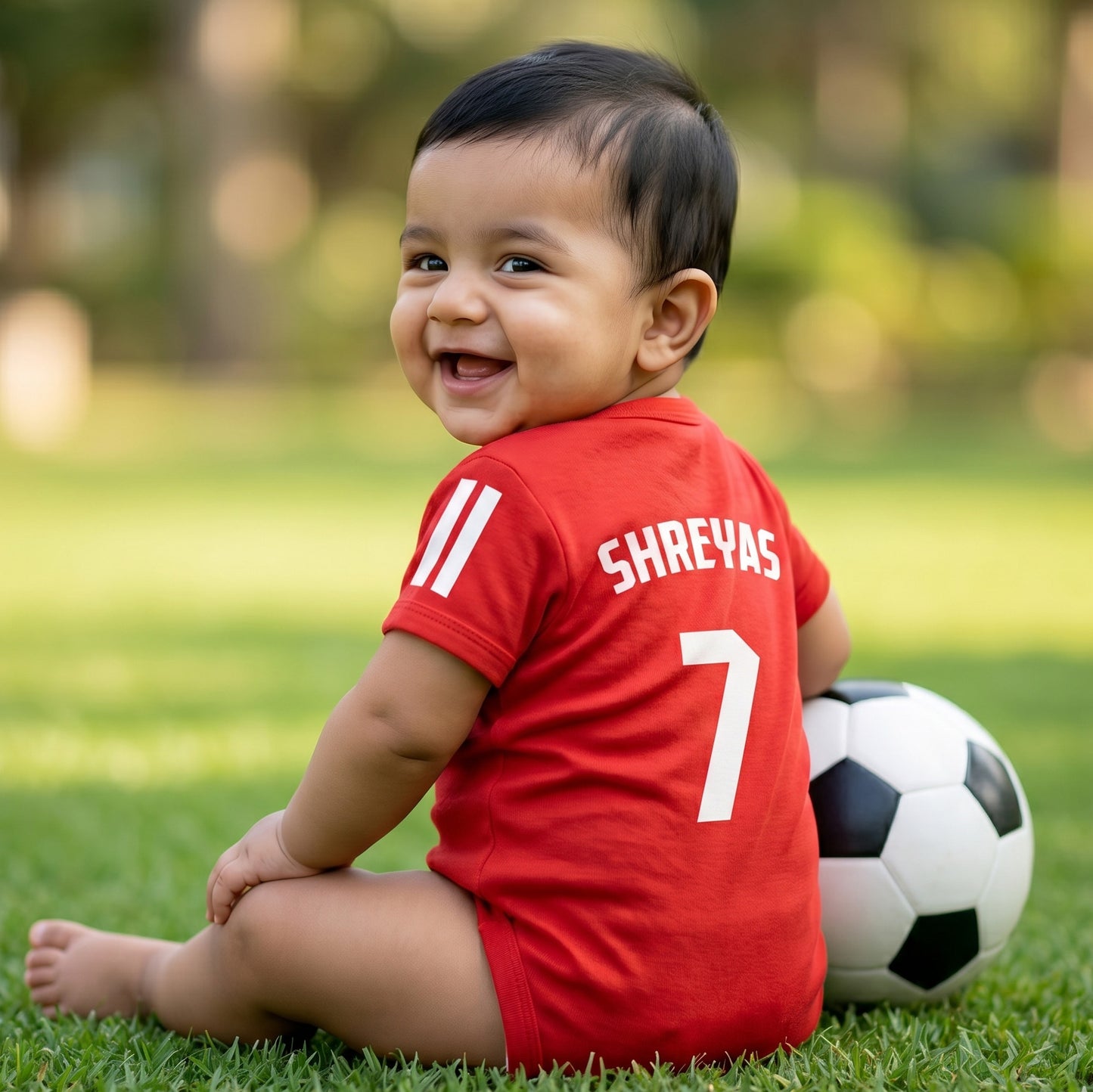 New Born & Baby clothing | Red Football Jersey Inspired Inspired Photoshoot Outfit for Baby with Customized Baby Name Printed | Soft Cotton