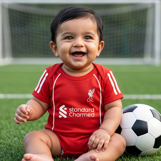 New Born & Baby clothing | Red Football Jersey Inspired Inspired Photoshoot Outfit for Baby with Customized Baby Name Printed | Soft Cotton