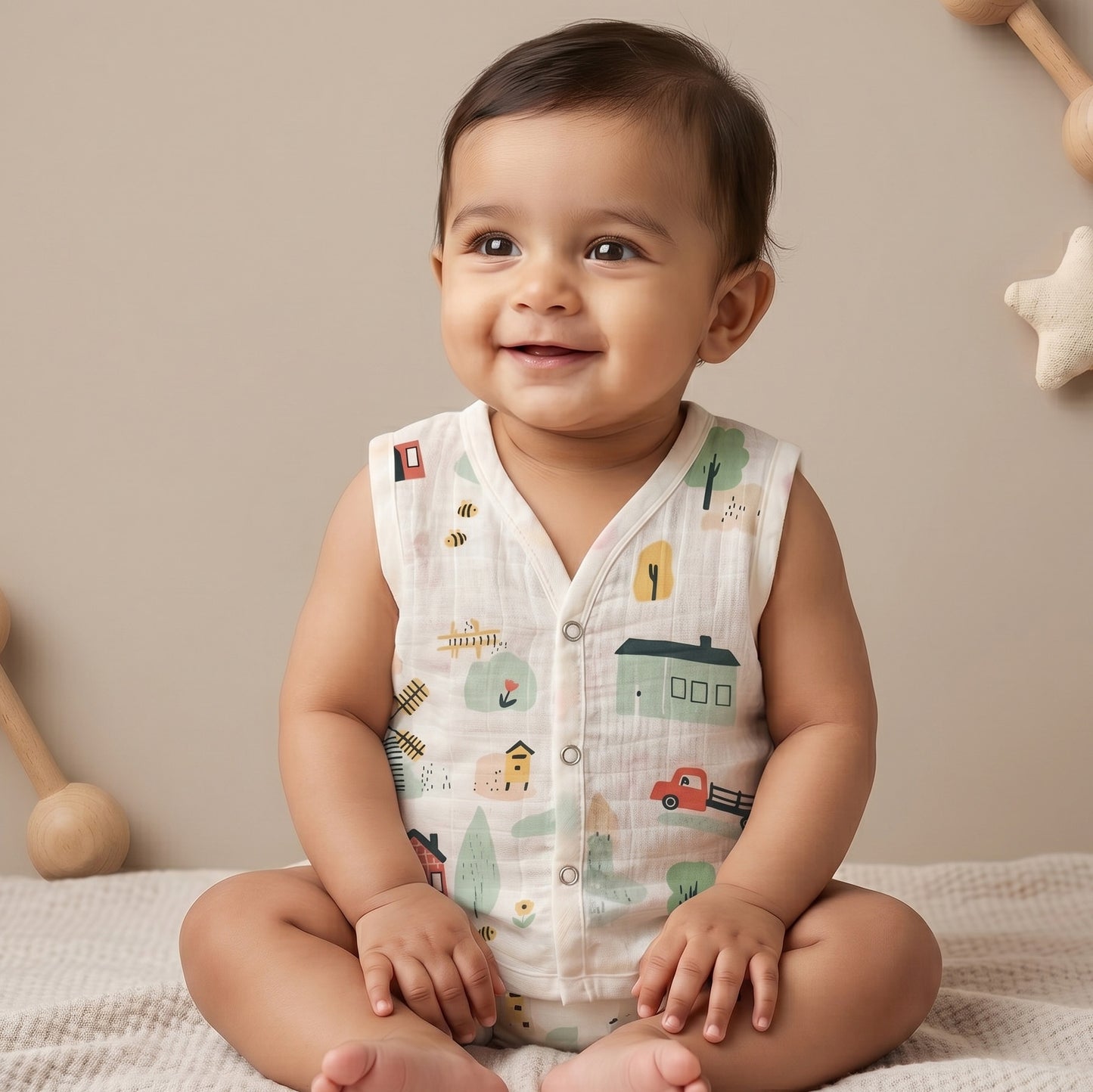 New Born & Baby Clothing | Sleeveless Muslin Baby Dress (0-3 Months) Five Combo Cute Print 4th Combo | Soft Cotton