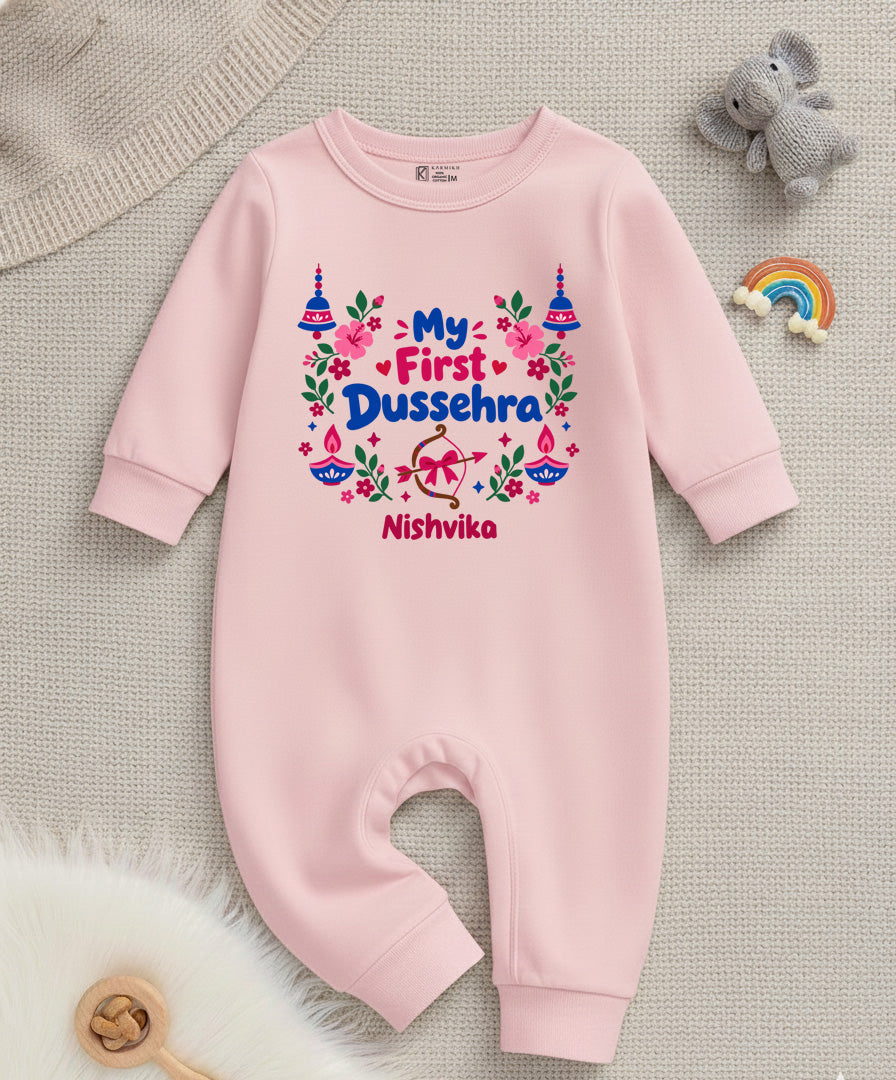 My First Dasara With Customized Baby Name _ Full Pink Romper