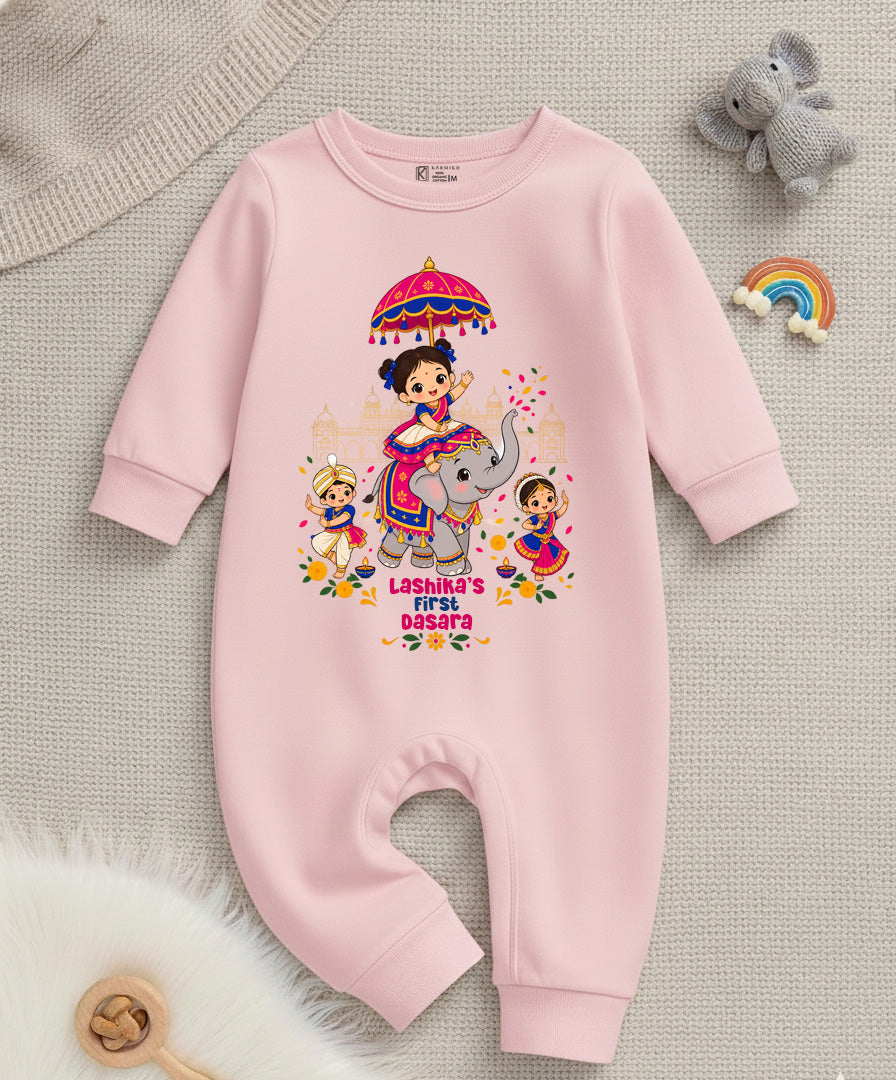 My First Dussehra With Customized Baby Girl Name _ Full Pink Romper