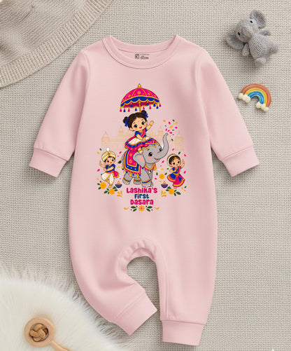 My First Dussehra With Customized Baby Girl Name _ Full Pink Romper