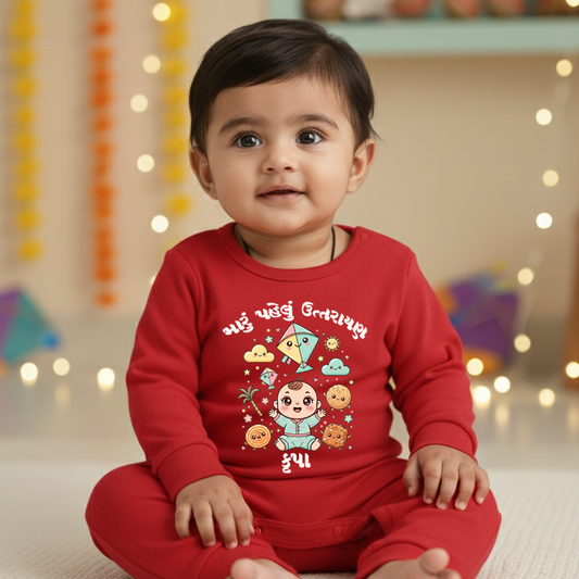 baby first uttarayan full  Red romper  
