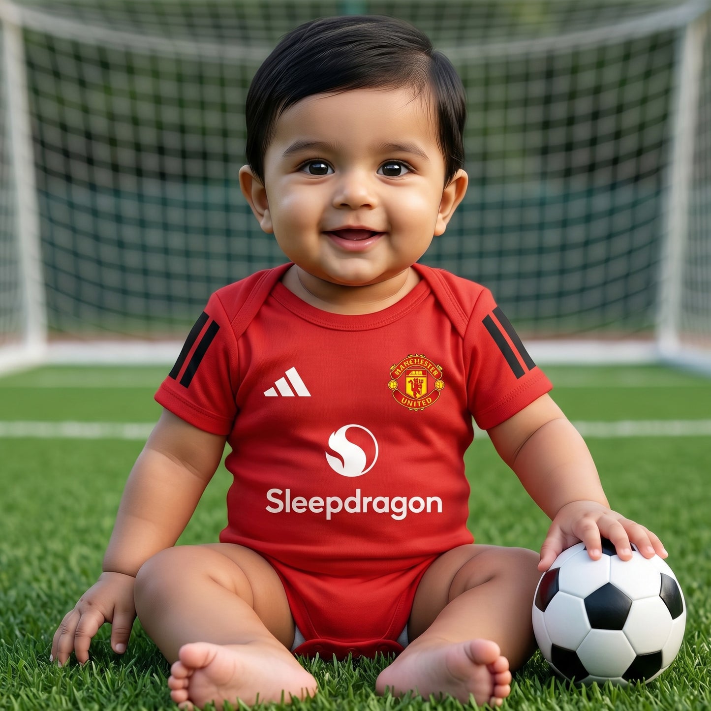 New Born & Baby clothing | Red Football Jersey Inspired Inspired Photoshoot Outfit for Baby with Customized Baby Name Printed | Soft Red Cotton