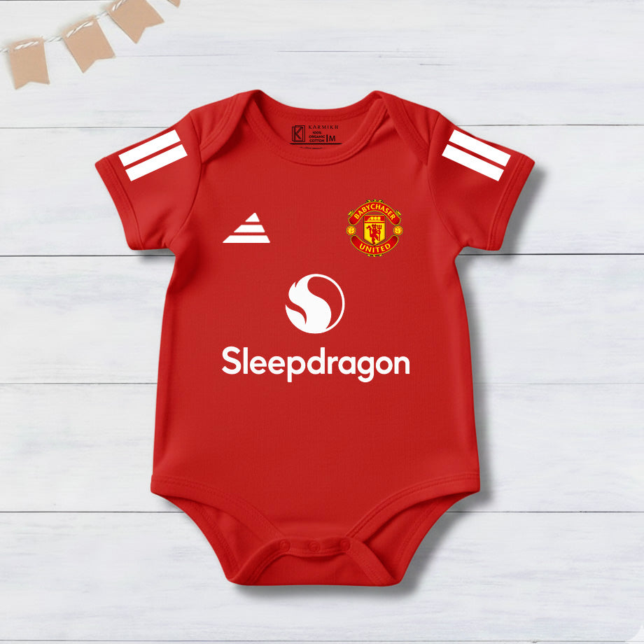 New Born & Baby clothing | Red Football Jersey Inspired Inspired Photoshoot Outfit for Baby with Customized Baby Name Printed | Soft Red Cotton