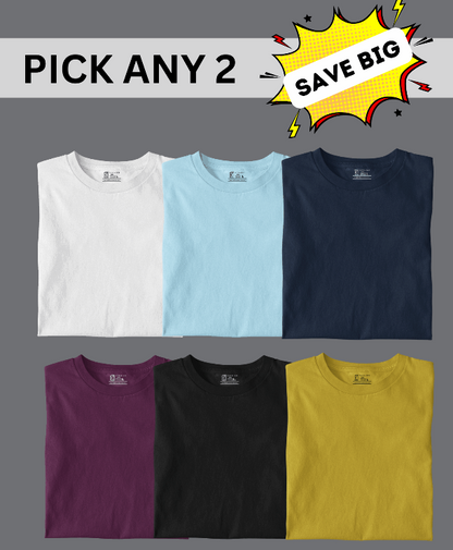Men Round Neck Basic Organic T-Shirt - Pack Of 2 (Premium)