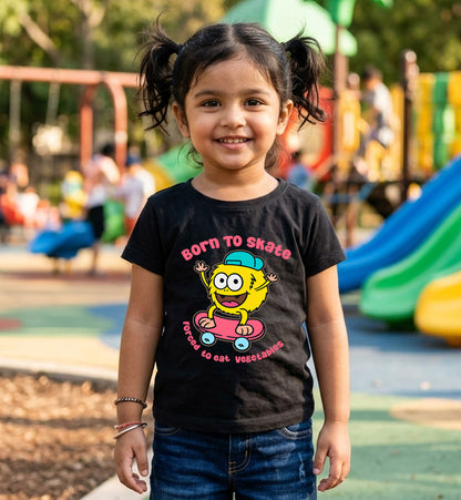 Born To Skate Forced To Eat Vegetables ! Printed Kid's T-Shirt