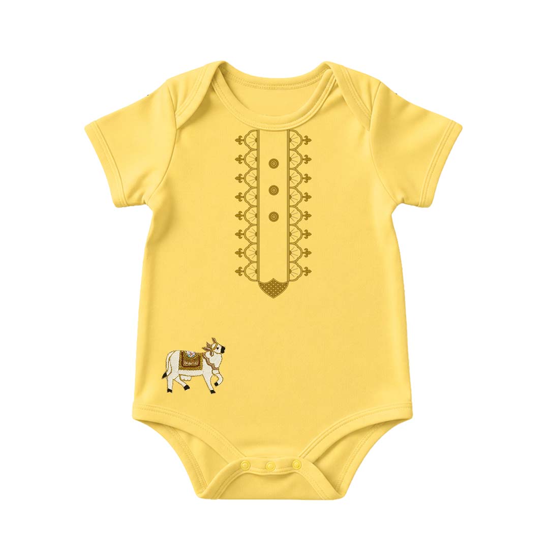 Traditional Yellow Ethnic Print Baby Bodysuit