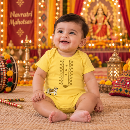 Traditional Yellow Ethnic Print Baby Bodysuit