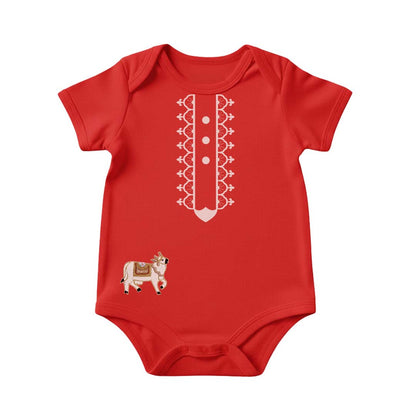 Traditional Red Ethnic Print Baby Bodysuit