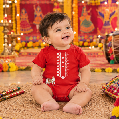 Traditional Red Ethnic Print Baby Bodysuit