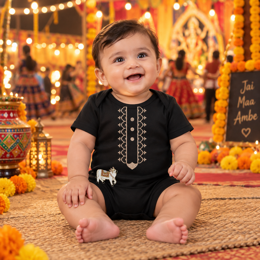 Traditional Black Ethnic Print Baby Bodysuit
