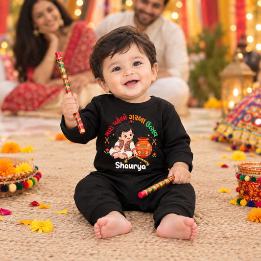 Personalized Baby’s First Garba Romper – Custom Gujarati Navratri Baby Outfit