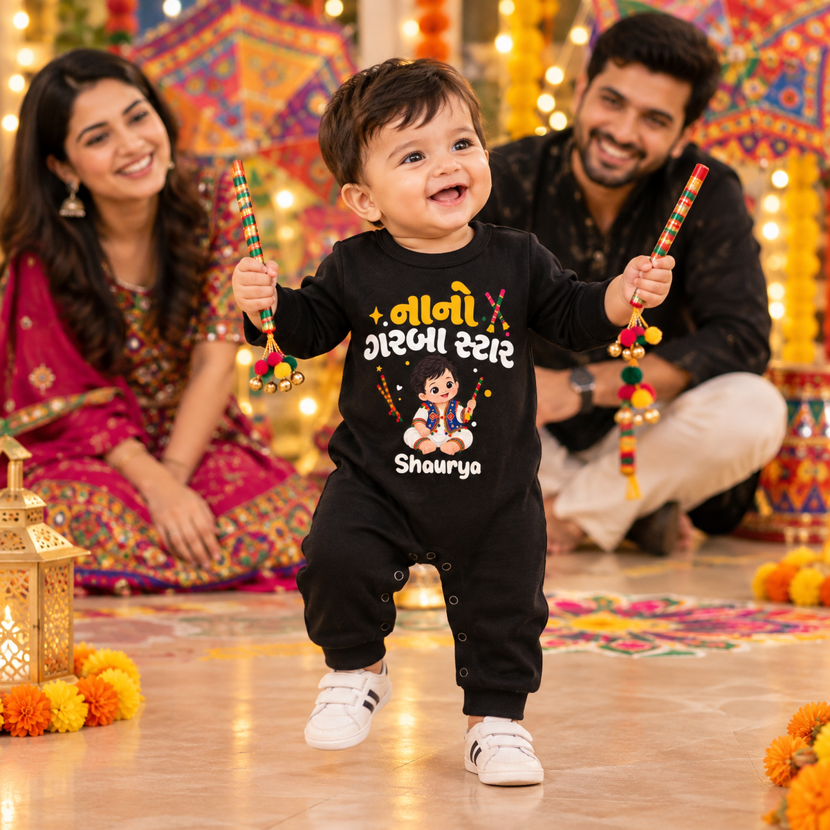 Mera Garba Star Personalized Baby Romper – Custom Name Navratri Outfit