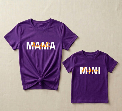 Mama & Mini With Customized Baby & Mom Name Purple T-shirt Combo