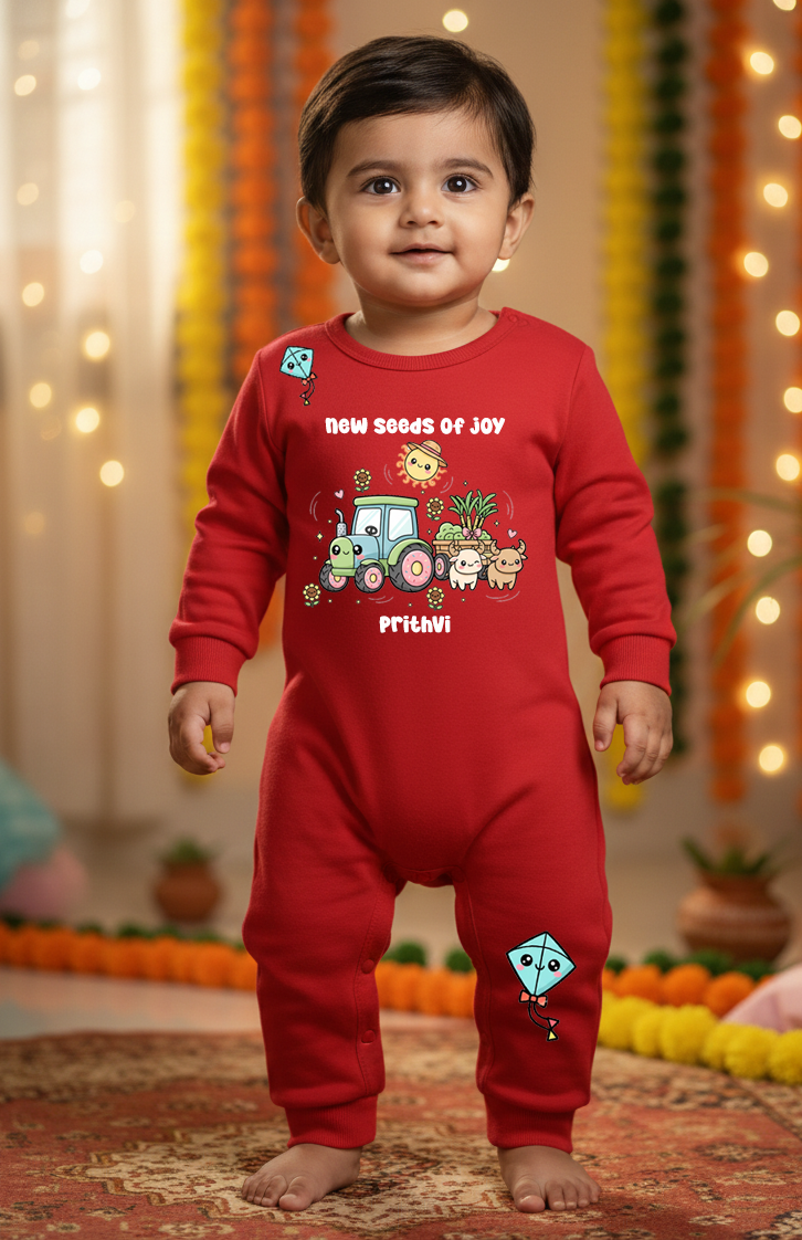 New Seeds Of Joy  With Customized Baby Name  _  Red Full Romper