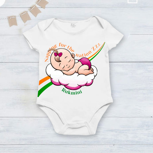 Napping for the nation customised baby girl name _White Onesie