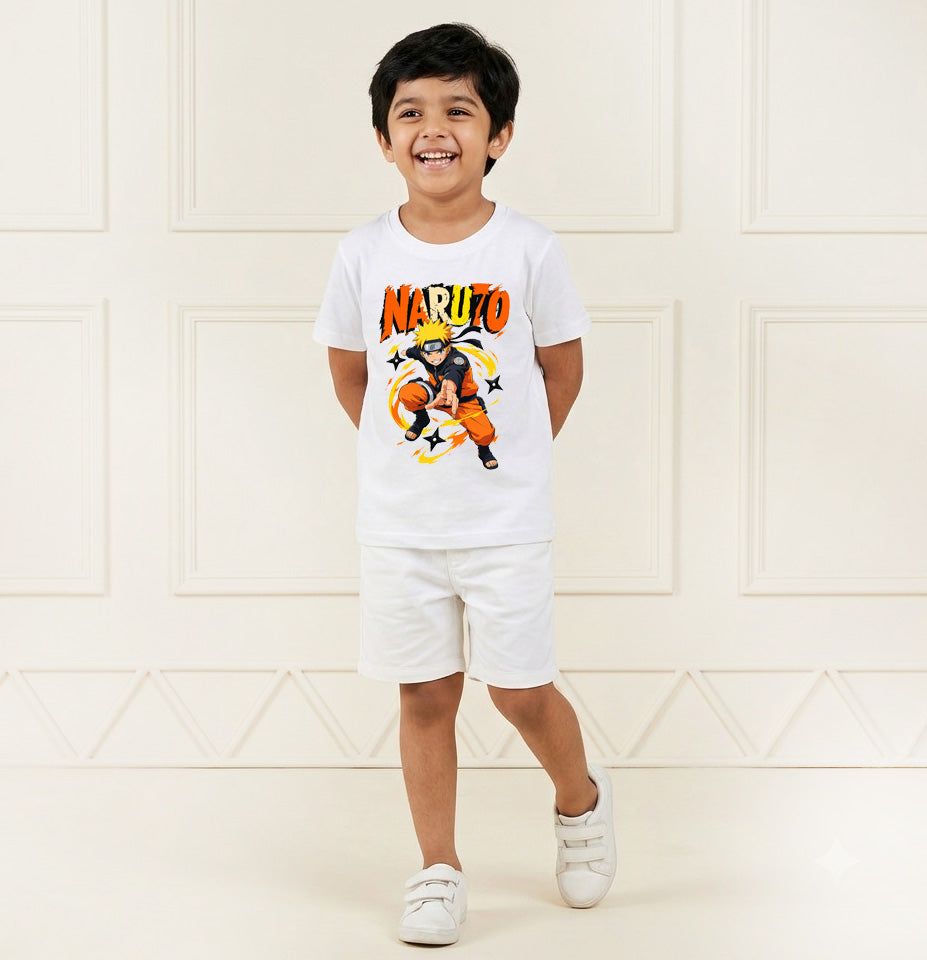 Naruto Inspired Printed Kids' White T-Shirt