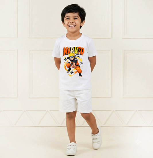 Naruto Inspired Printed Kids' White T-Shirt