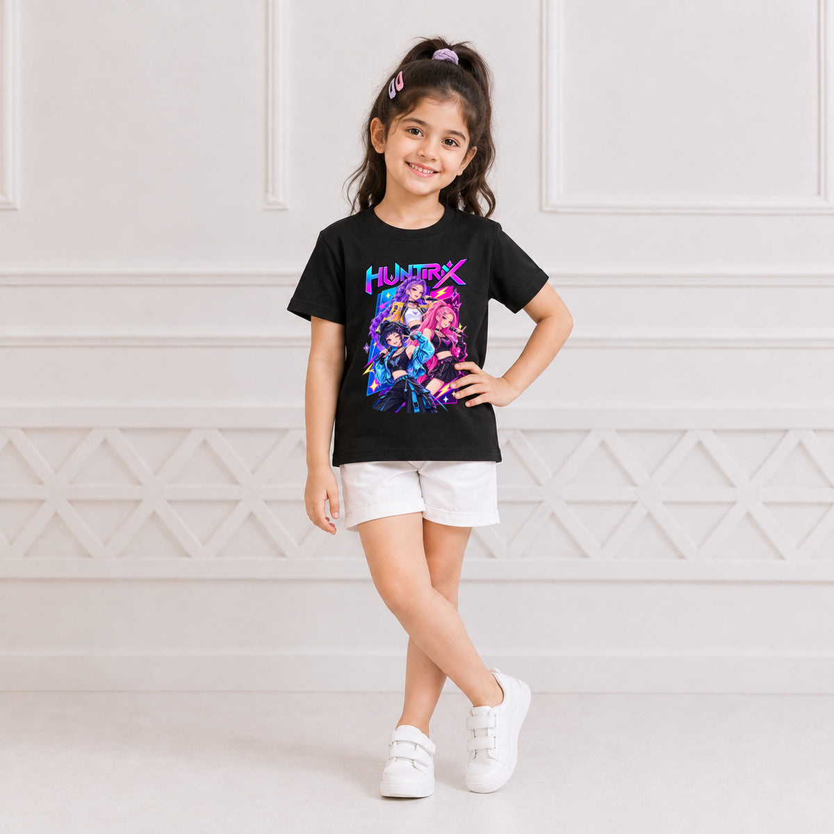 Huntrix Inspired Printed Kid's Black  T-Shirt