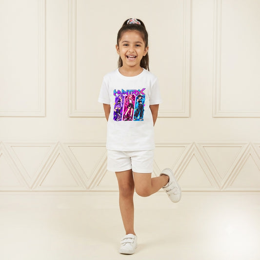 Huntrix Inspired Printed Kid's White T-Shirt