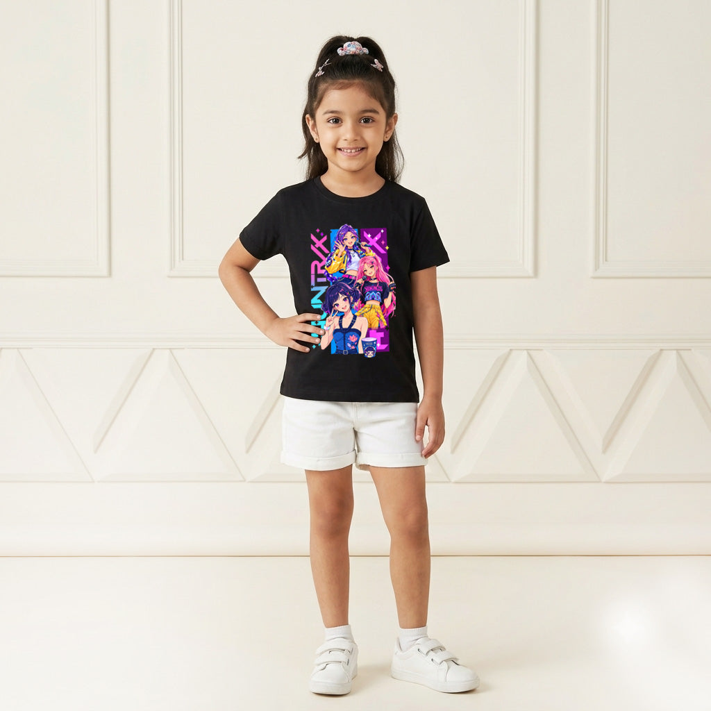 TRIX Idol Trio Inspired Printed Kid's Black T-Shirt