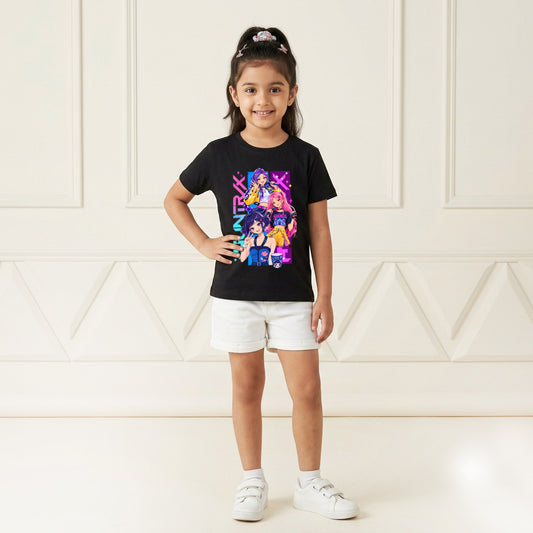 TRIX Idol Trio Inspired Printed Kid's Black T-Shirt