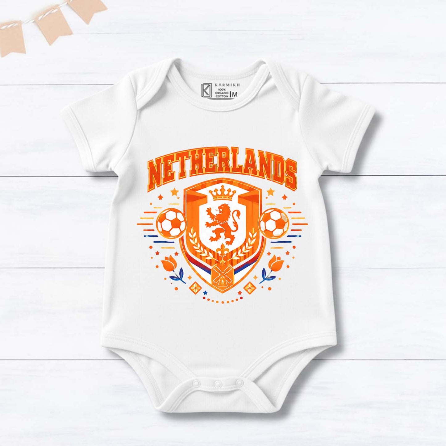 New Born & Baby clothing | Netherlands Football Fan Baby Romper with Customized Baby Name Printed | Soft  Cotton