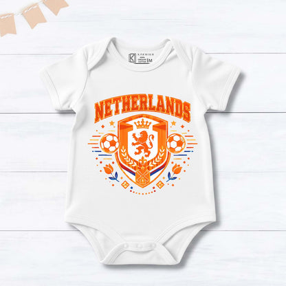 New Born & Baby clothing | Netherlands Football Fan Baby Romper with Customized Baby Name Printed | Soft  Cotton