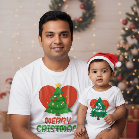 Marry Christmas & My First Christmas Baby and Father T-shirt & Onesies Combo