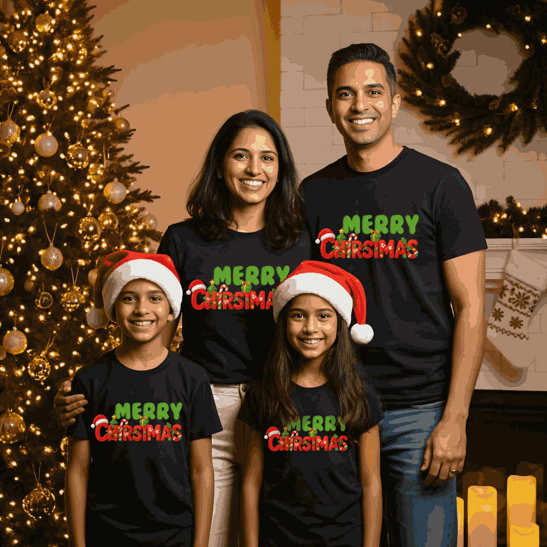 Marry Christmas Family T-Shirt Collection - Black T-Shirt