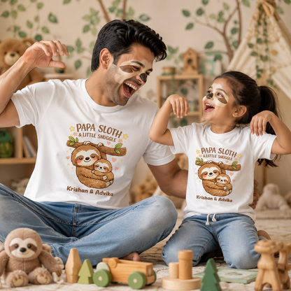 New Born & Baby Clothing | Papa Sloth & Baby Sloth Together Father & Daughter Twinning Black Sets | Soft T-shirt