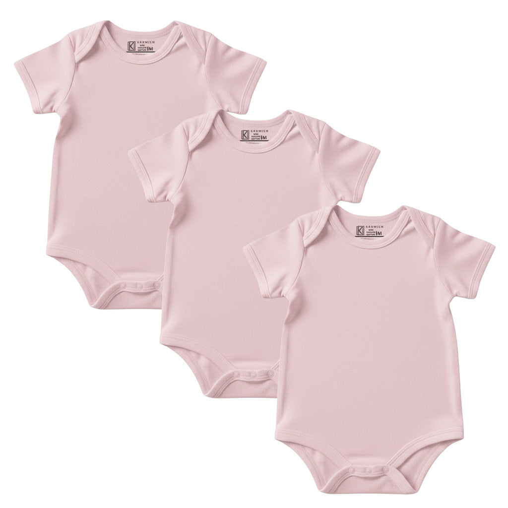 New Born & Baby Clothing | Plain Pink Soft Cotton combo 3 Rompers | Soft Cotton