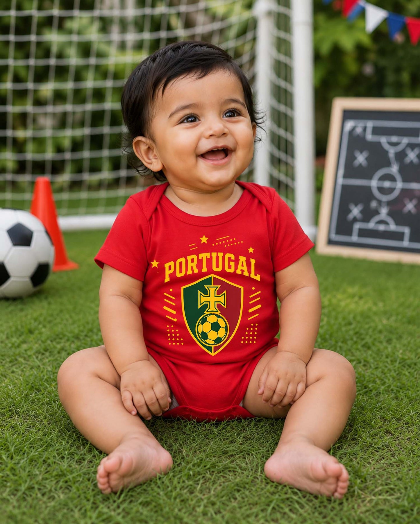 New Born & Baby clothing | Portugal Football Fan Baby Romper with Customized Baby Name Printed | Soft  Cotton