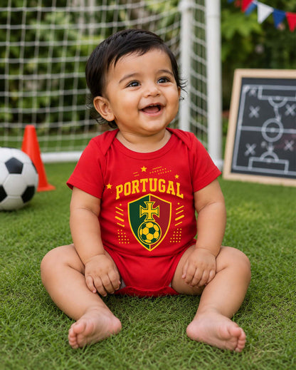 New Born & Baby clothing | Portugal Football Fan Baby Romper with Customized Baby Name Printed | Soft  Cotton