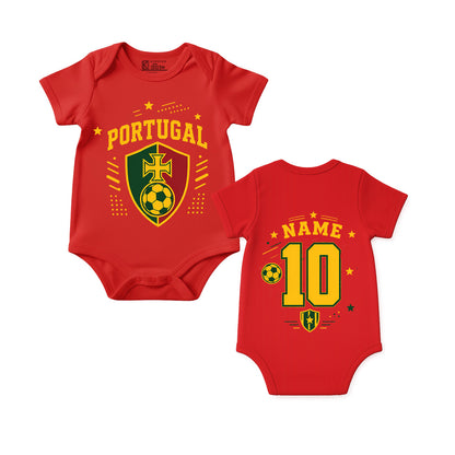 New Born & Baby clothing | Little Portugal Champion Romper with Customized Baby Name Printed | Soft Red Cotton